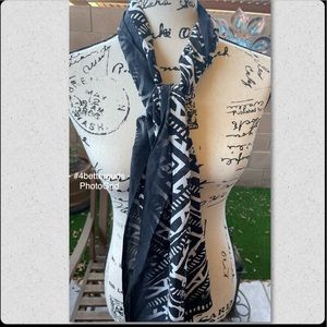 Anne Klein Abstract White print on Black backdrop Scarf